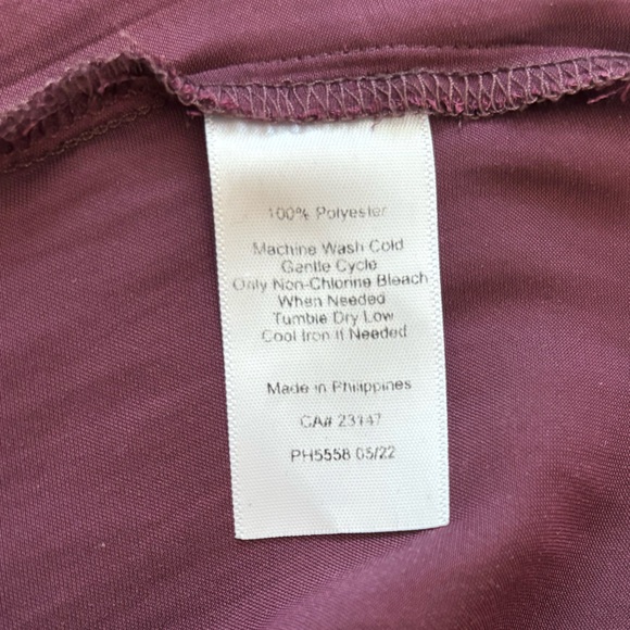 Talbots Top Burgundy Purple Satin Ruffle Neck Tie Front Blouse Long Sleeve SzXL - Picture 8 of 10